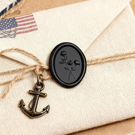 UNIQOOO Wax Seal Stickers - 3D Flower Oval Shape Wedding Invitation Envelope Seal Stickers, 50 Pcs Self- Adhesive Black Stickers, Perfect for Invitation, Christmas, Gift Wrapping