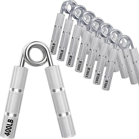 Silver Metal Hand Grip Set, 50LB-400LB No Slip Heavy-Duty Grip Strengthener Great Wrist & Forearm Hand Exerciser, Home Gym, Hand Gripper Grip Strength Trainer