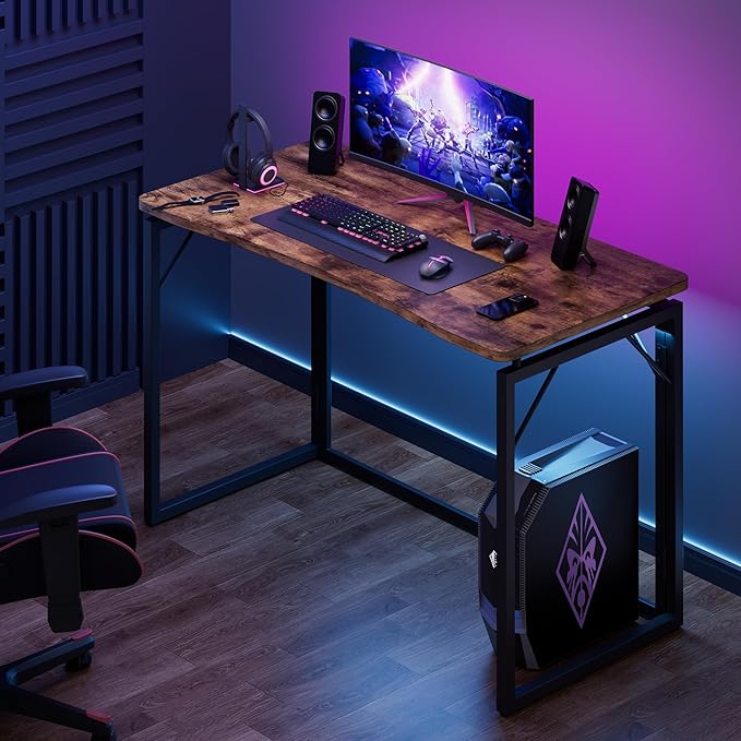 JOYMOOP Folding Desk Rustic Brown - 40", No Assembly Foldable Desk for Home, Office - Middle Size, Wooden Top Folding Computer Desk for Working, Writing, Studying