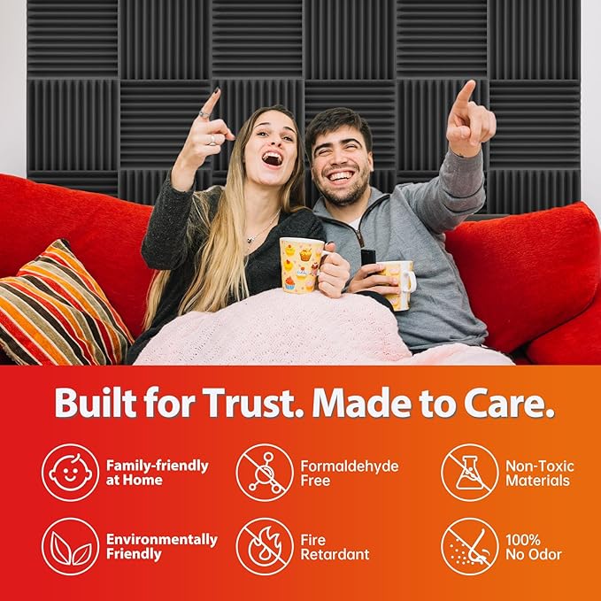 120 Pack Acoustic Panels – Sound Proof Foam Panels for Wall 12"x12"x1", Flame Retardant Wedge Acoustic Foam, High-Density Sound Absorbing Panels for Home Studio(Black, 1" Thick 120 Pack)