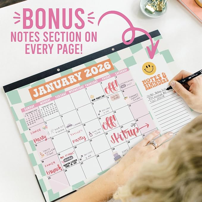 Hadley Designs Large Teacher Desk Calendar 2026-2027 - Desktop Calendar 2026, 18-Month Desk Calendars for Home, Office & Classroom, Cute Classroom Must Haves, Back to School Teacher Gifts