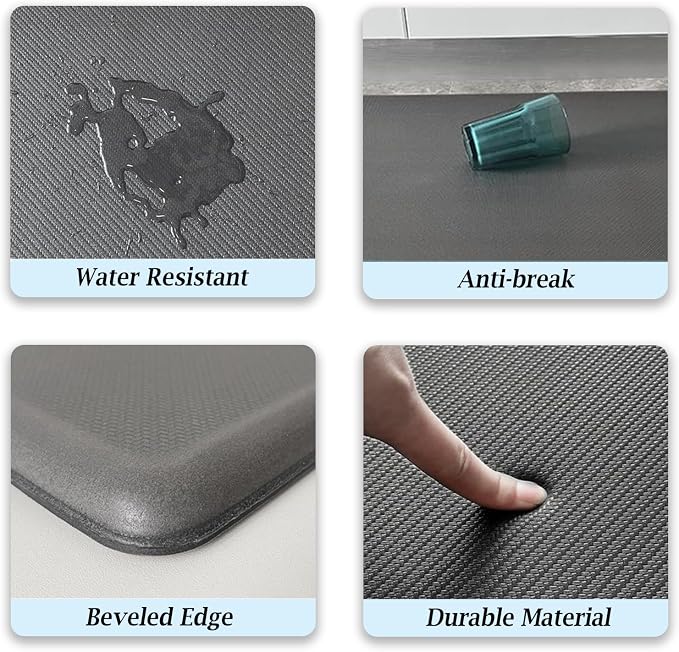 Artnice Kitchen Mats for Floor, 3/4 Inch Thick Cushioned Anti Fatigue Mat, Waterproof Non-Slip Kitchen Rugs, Stain Resistant Comfort Padded for Standing Desk, Sink, Office, (20" x 47.2", Grey)