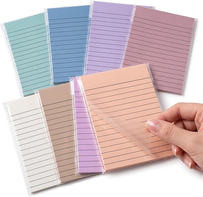 Yinder 8 Pack Colored Transparent Sticky Notes Translucent Clear Lined Self Sticky Notes, Back to School Gift Bible Tab for Planners, School Supplies Office, 30 Sheets/Pack, 4 x 6'' (Aesthetic Color)