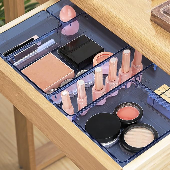 23 PCS Drawer Organizer Set, 5 Size Bathroom and kitchen organizer Trays | Bathroom and kitchen Drawer cabinet organizer Trays, Clear Storage Bins for Makeup, Jewelry, Utensils and Gadgets