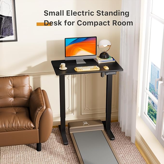JOY worker Mini Electric Standing Desk, 31.5" Whole Piece Height Adjustable | 31.5" x 20" Black Small Stand Up Desk with Memory Controller, Compact Computer Workstation for Home Office School Walking Pad
