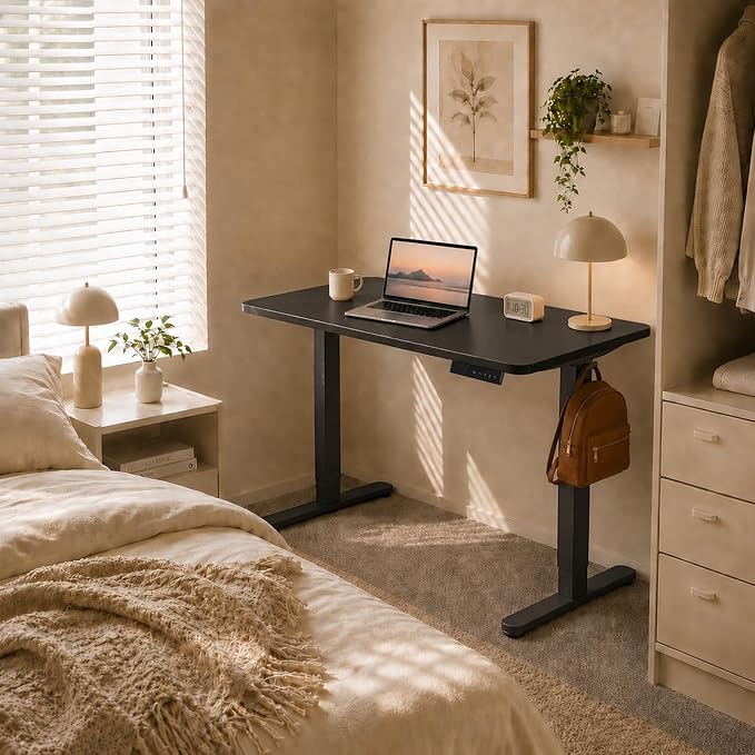 Electric Standing Desk, 40" x 24" Adjustable Height Sit Stand Desk, Small Space Workstation, Compact Computer Desk for Home Office, Stable Steel Frame (Black)