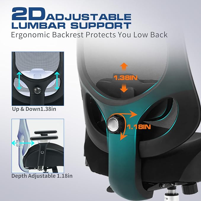 700lbs Big and Tall Office Chair for Heavy People Ergonomic Mesh Desk Chair with Wide Thick Seat Cushion, Adjustable Lumbar Support, 4D Armrests and Headrest for Aitting All Day