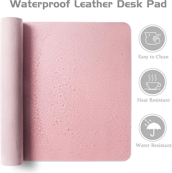 Aothia Leather Desk Pad Protector - Large Mouse Pad, Office Desk Mat, Non-Slip PU Leather Desk Blotter, Laptop Desk Pad, Waterproof Desk Writing Pad for Office and Home (Pink, 38" x 13.7")