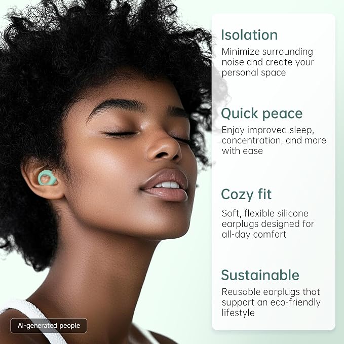 Ear Plugs for Sleeping Deep Focus, Travel, Snoring, 30dB Noise Reduction | Reusable Silicone Earplugs, Noise Cancelling, High Fidelity Hearing Protection, Mint
