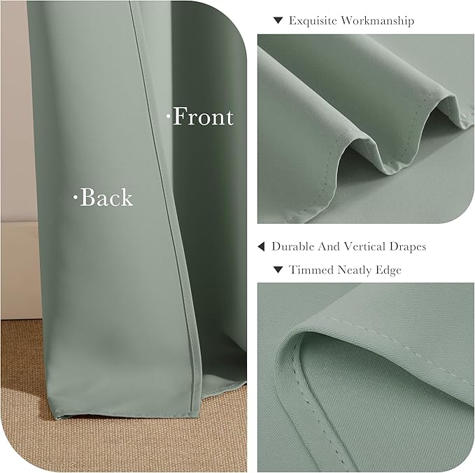 Pony DANCESage Green Blackout Curtains for Girls Bedroom Living Room 63 Inches Long 2 Panels, Nursery Thermal Insulated Room Darkening Drapes Solid Back Tab Window Treatments, W 42 x L 63 inch