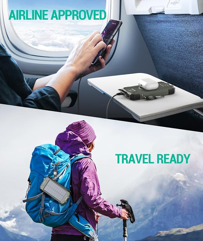 BLAVOR Solar Power Bank 10,000mAh, Portable Wireless Charger, 20W Fast Charging External Battery Pack with USB C for Cell Phones, Solar Panel Charging with Dual Flashlight for Camping