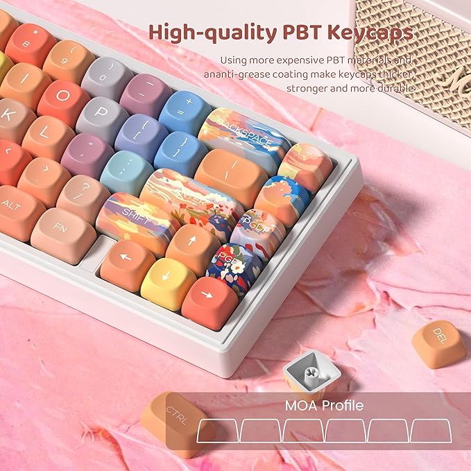 dagaladoo Cute PBT Keycaps Set,Sunset MOA Profile keycaps 60 75 100 Percent,Dye-Sub 134-key Custom Keyboard Keycap for 100% 75% 65% 60% TKL US Layout Mechanical Keyboard
