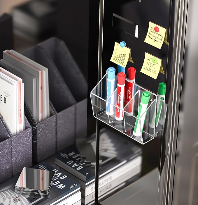 FUCDTEFC Wall Mount Marker Holder, Acrylic Dry Erase Marker Wall Holder, 3 Compartments Pencil Pen Dispenser Makeup Markers Holder Whiteboard Clear Organizer for Classroom Wall | 3 Compartments, Pencil Pen Dispenser, Makeup Markers Holder, Whiteboard, ...