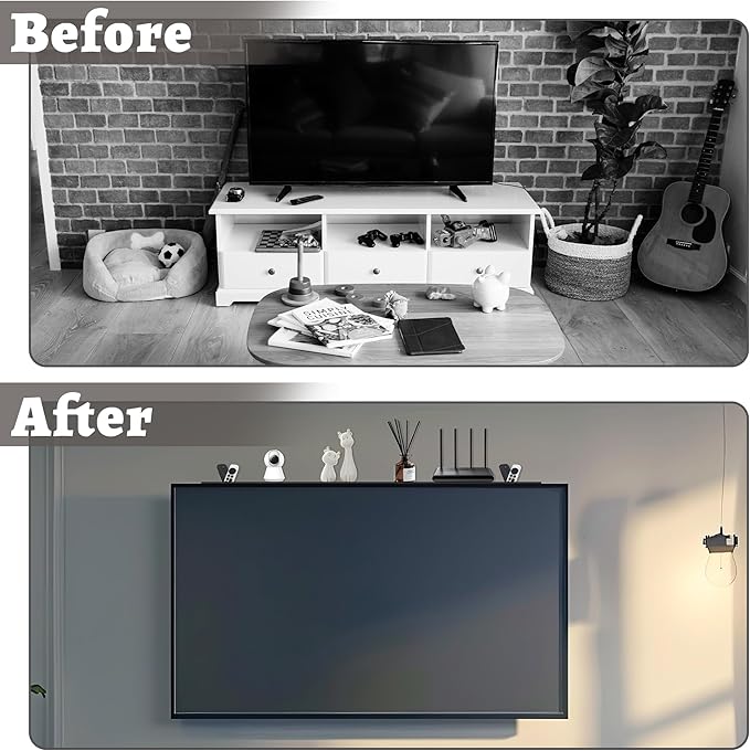 Steel TV Top Shelf - Adjustable Monitor Shelf Floating Stand with 2 Storage Boxes, Computer Screen Mounted Storage Bracket for Soundbar Router Cable Box Game Console Remote (36.65 x 4.33 Inch)
