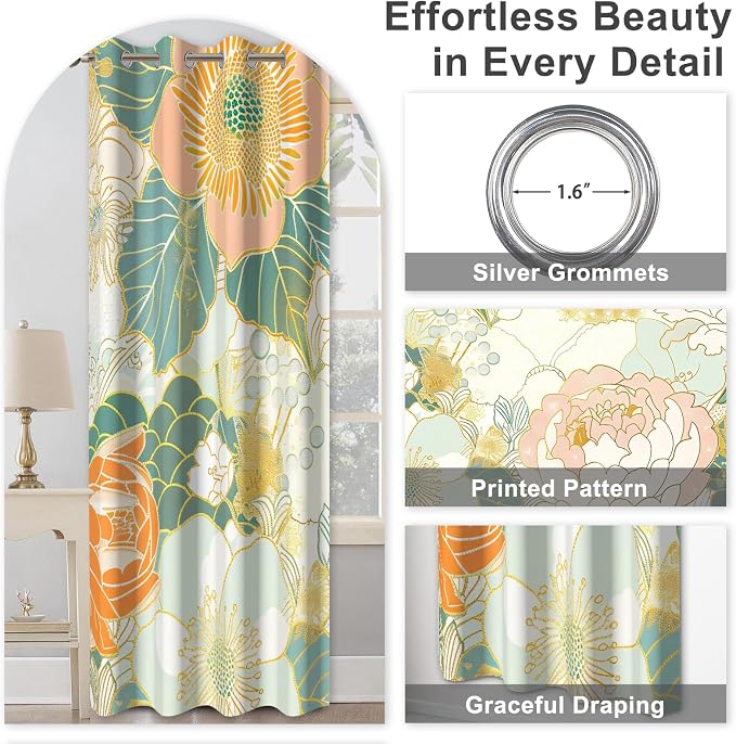 Boho Blackout Curtains for Bedroom and Living Room, Bohemian Floral Patterned Black Out Curtains 84 inch Long 2 Panels Set, Grommet Thermal Insulated Sound Proof Room Darkening Nursery Window Drapes