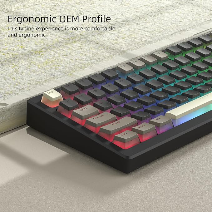 Womier PBT Shine Through Keycaps for Mechanical Keyboard, Pudding Keycaps 60% 75% 100% Keyboard 143 Keys, Custom Keycap Set OEM Profile for Gateron Cherry MX Switches,Grey Brown-Only Key caps