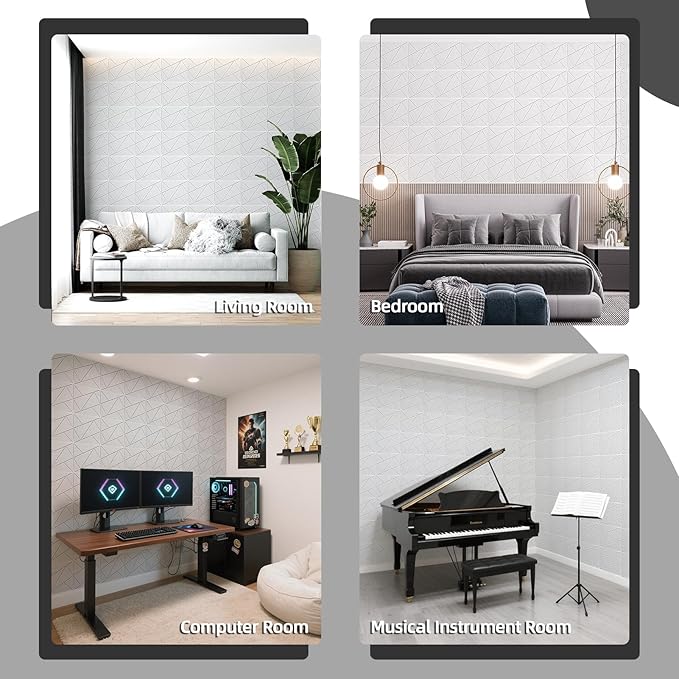 Art3dwallpanels 12 Pack Acoustic Panels 12" X 12" Soundproof Wall Panels Sound Dampening, 3D Self Adhesive Wall Decor Peel and Stick Absorbing Panels, White
