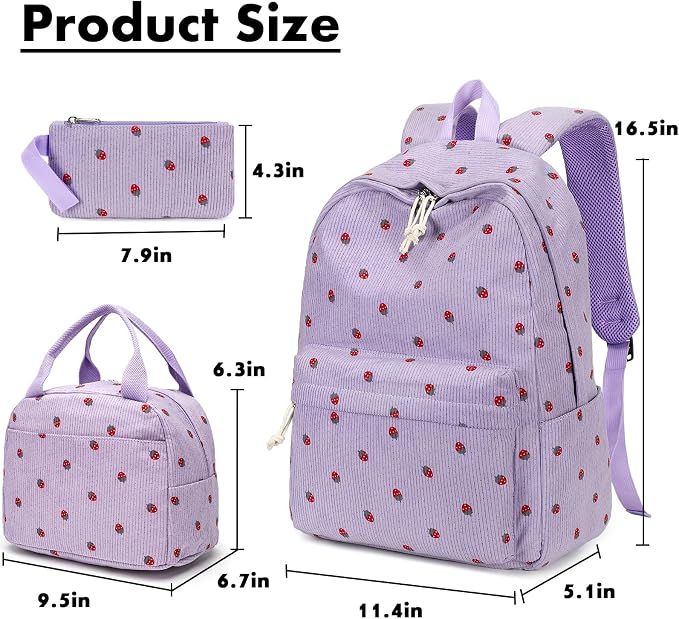 Bluboon School Backpack Set Girls Womens Laptop Bookbag Casual Daypack Fits 15 inch Laptop with Lunch Tote Bag and Pencil Bag