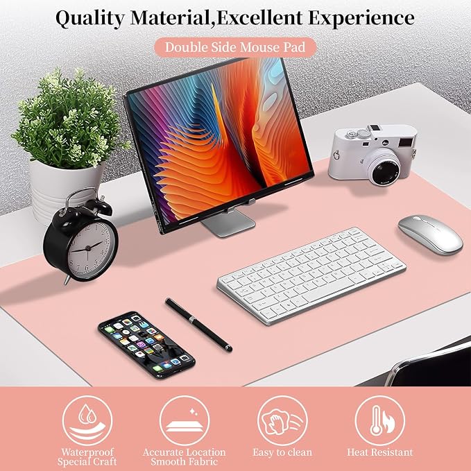 Bloss Pink Leather Desk Mat Protector,Office Desks Mats,Laptop Waterproof Desk Pads,Desks Protector Mats,Cute Computer Mouse Mats,Dual-Side Writing Pads for Office/Home.31.5"x 15.7"