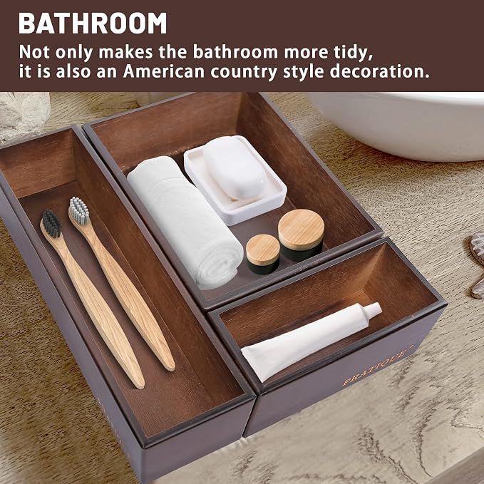 PRATIQUE Bamboo Drawer Organizer - Kitchen Utensil Organizer Silverware Tray Cutlery Holder，Office Desk Supplies and Accessories,5.9 * 3 * 2.6,Nut-brown