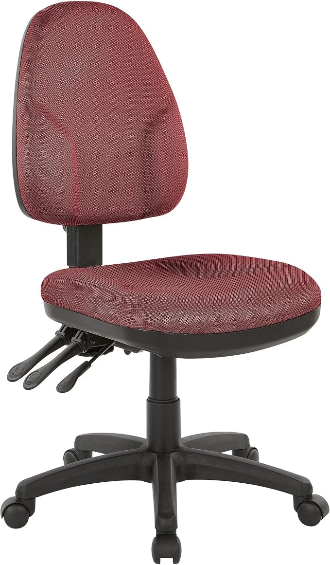 Office Star Ergonomic Dual Function Office Task Chair with Adjustable Padded Back and Built-in Lumbar Support, Armless, Diamond Wine Fabric