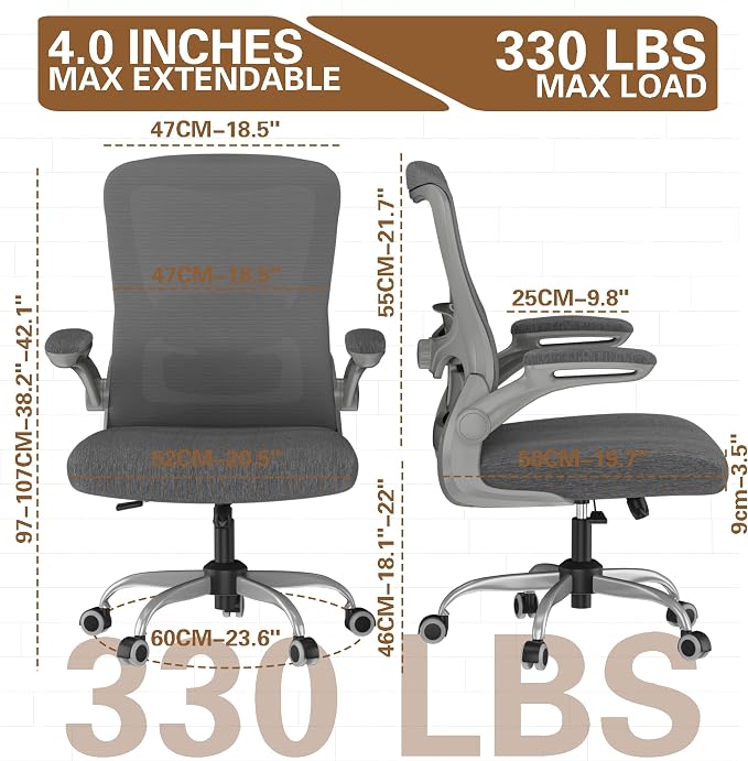 Ergonomic Office Chair - High Back Desk Chair with Adjustable Lumbar Support, Breathable Mesh Back, 330LBS Capacity, Easy Assembly, for Home Office Executive Computer Task