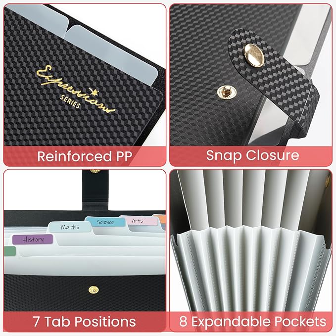 Sooez Accordion File Organizer, Letter Size Expanding File Folder with Labels, 8 Pocket Folders for Document, Portable Paper Bill Receipt Organizer for Home School Office Supplies, A4 Size, Purple