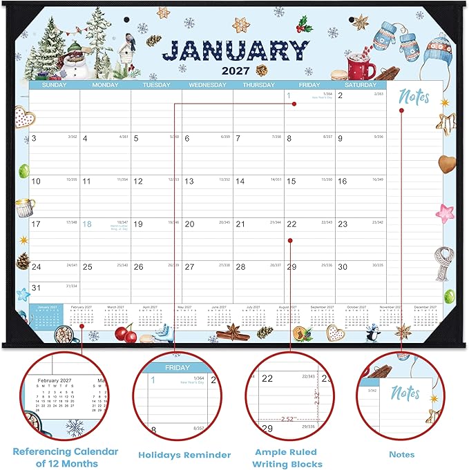 2026-2027 Desk Calendar - Large Desk Calendar 2026-2027, Jul.2026 - Jun.2027, 22" x 17", 12 Months Desktop Calendar with Corner Protectors, Desk Pad, Large Ruled Blocks - 12 Different Themes