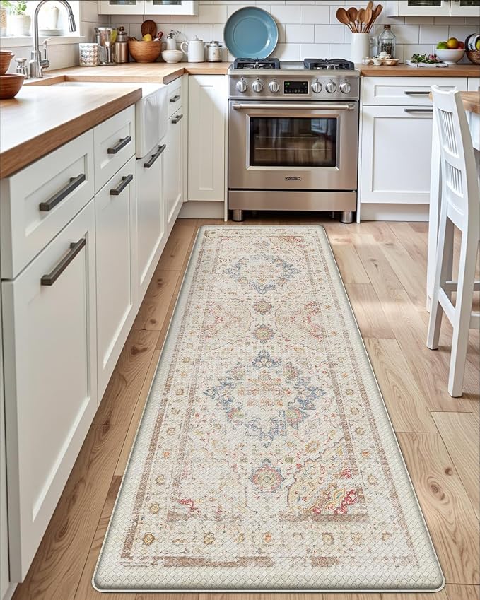 DEXI Kitchen Mats for Floor Cushioned, 23x86 Extra Large Wide Runner Rug Non Slip, Waterproof Soft Comfort Standing Padded Anti Fatigue Decorative, Light Beige