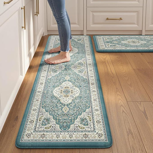 Collive Boho Anti Fatigue Kitchen Mats Sets 2 Piece Non Skid Kitchen Mats for Floor Cushioned Kitchen Rugs and Mats Waterproof Ergonomic Comfort Standing Mat Runner for Kitchen,Home,Office,Laundry