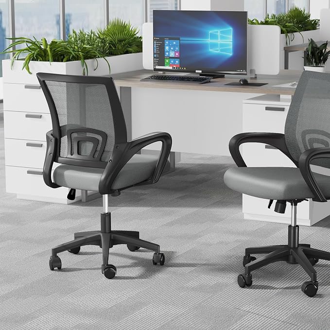 OS MOTOR Ergonomic Mid-Back Mesh Office Chair (Light Gray, 2 Pack) | Lumbar Support, Adjustable Height, Swivel Rolling Design, Comfy Armrest, Home, Office, Work, Study, Gaming, Vanity