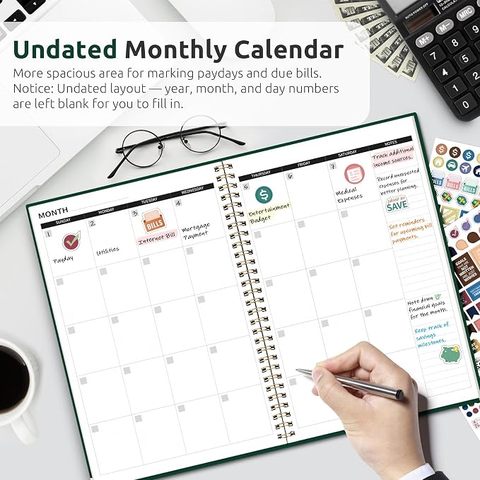 Budget Planner - Monthly Budget Book with Expense Tracker Notebook, Undated Bill Organizer & Finance Planner to Take Control of Your Money, Account Book to Manage Your Finances-Dark Green