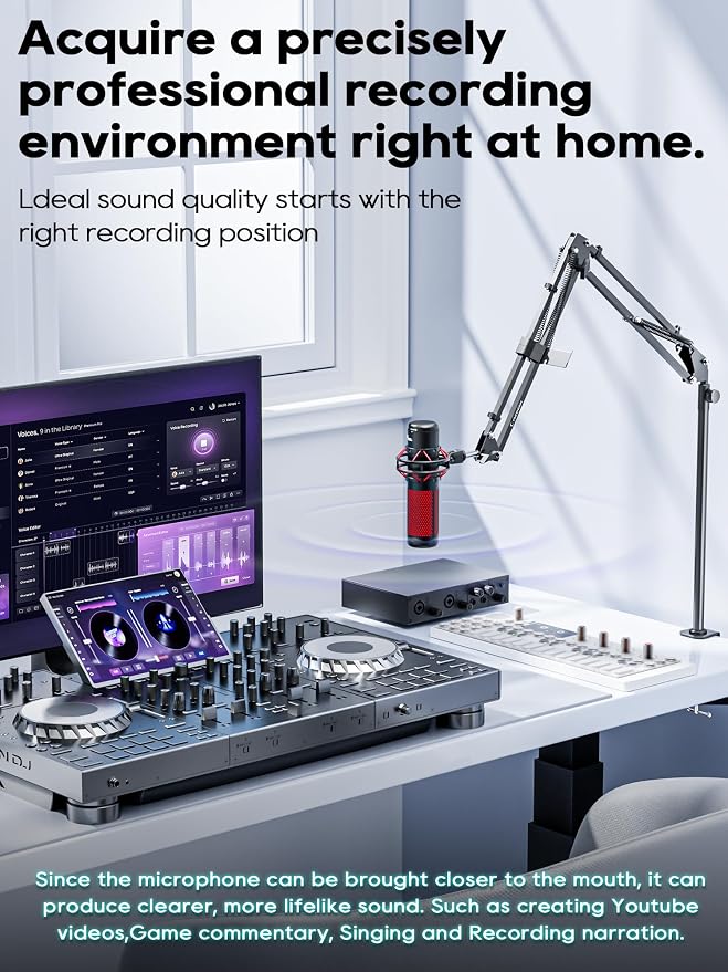 CACENCAN Boom Arm, 360° Rotatable Microphone Stand with Desk Mount, Foldable Desk Mic Arm with 3/8'' to 5/8'' Screw Adapter, Microphone Arm for Live Streaming, Gaming, Podcasting