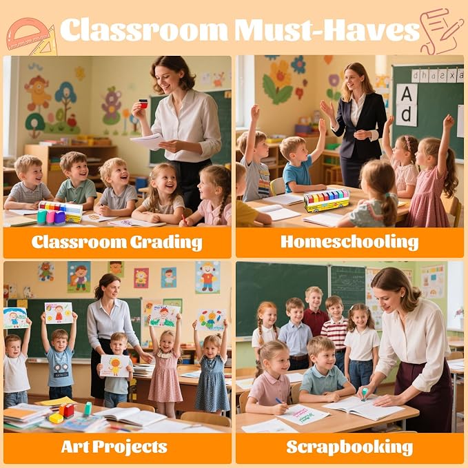 8Pcs Spanish Teacher Stamps for Classroom Rubber Self Inking Grading Stamps Set Motivation Teacher Stamp Set for Bilingual School Elementary Kid Homework Reward Supplies, Sellos para Maestros