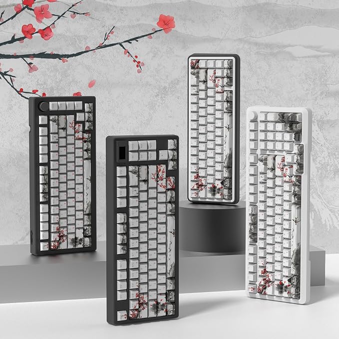 Womier PBT Keycaps Set 130 Keys, Custom White Japanese Keyboard Doubleshot Dye Sub Side Print Shine Through Keycaps 60 65 75 100 Percent, Cherry Profile