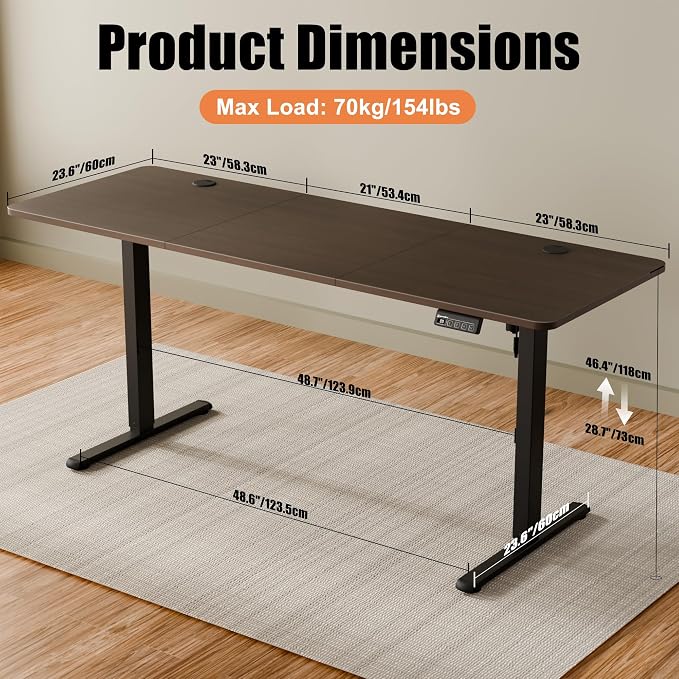 67"x24" Standing Desk, Height Adjustable Sit-Stand Home Office, Walnut | Electric Adjustable Standing Desk, Sit to Stand Computer Office Desk with Splice Board, Memory Preset, Lifts 28.7''-46.5"