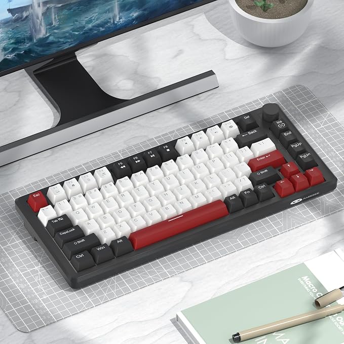 MageGee 75% Mechanical Gaming Keyboard, Compact Blue Backlit Wired Gaming Keyboards with Red Switches, EVA Foam, Knob Control, STAR75 Portable NKRO PC Gaming Keyboard - Black & White