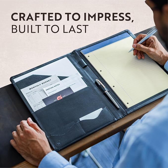 Leather Portfolio Professional Organizer Padfolio – Resume Folder with Luxury Pen, Stylish Document Folio for Letter Size Writing Pad with Business Card Holder, Ideal Gift Portfolios for Men and Women