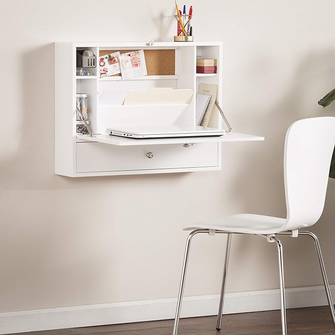 SEI Furniture Willingham Wall Mount Folding Desk, White