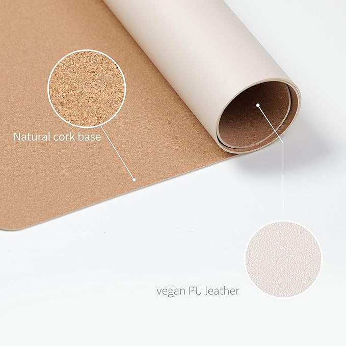 RENMTURE Dual-Sided Large Desk Pad, Faux Leather Natural Cork Mouse pad, Desk Accessories Protector, for Office and Home Work (Off-White, 32"x16")