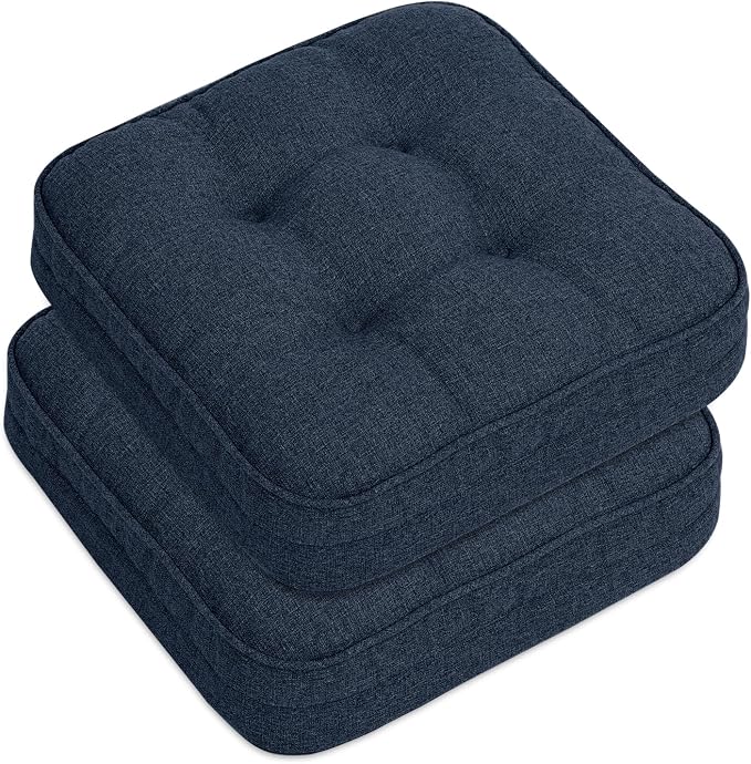 GOFORIT Memory Foam Cushion，Square Seat Cushions for Dining Chairs,Non-Slip Chair Pads with Removable Cover, 16'' x 16'', 2 Pack,Dark Blue