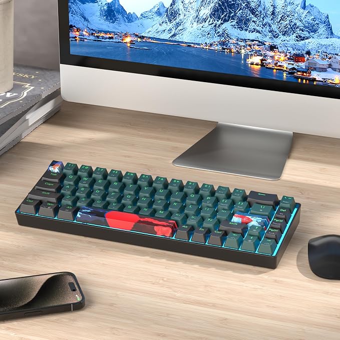 65 Percent Gaming Keyboard 68 Keys Mechanical Keyboard LED Backlit Ultra Compact Wired Keyboard with Red Switch for Windows Laptop Gamer(68 Sound Wave)