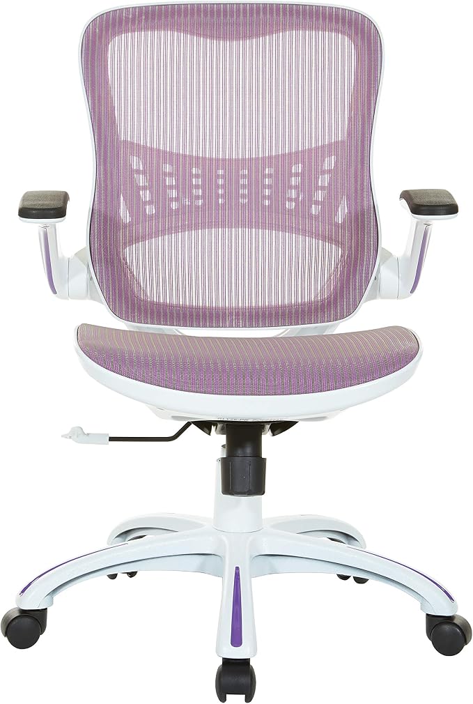 OSP Home Furnishings Riley Ventilated Manager's Office Desk Chair with Breathable Mesh Seat and Back, White Base with Purple