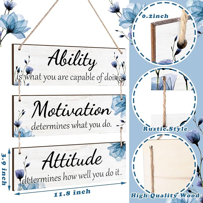 Jetec Office Wall Decor Sign Inspirational Motivational Plaques with Sayings Rustic Wooden Hangings Ability Sign for Coworker Holiday Gift Office Home Artwork Decoration(Blue)