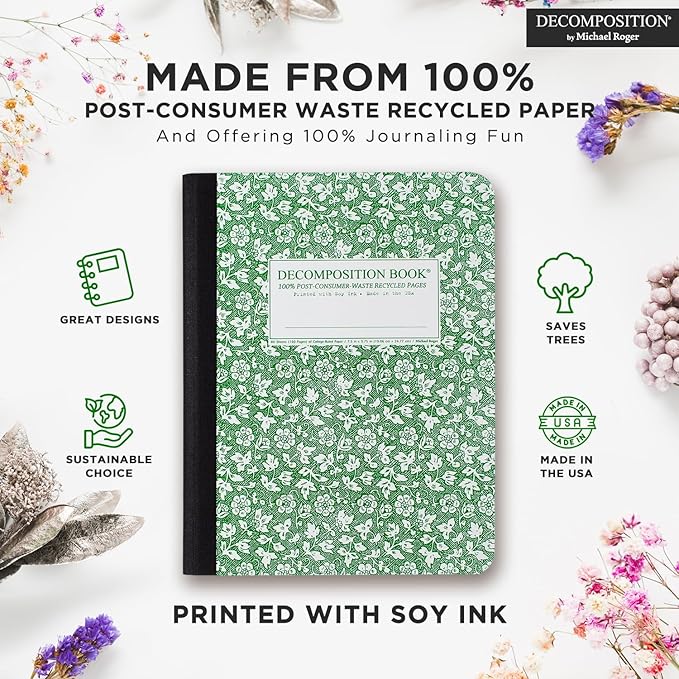 Decomposition Parsley College Ruled Composition Notebook - 9.75 x 7.5 Journal with 160 Lined Pages - Cute Notebooks for School Supplies, Home & Office - 100% Recycled Paper - Made in USA