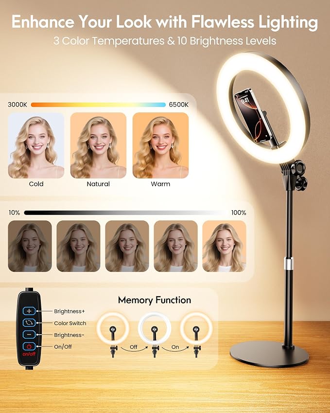 Upgrade 10.5" Ring Light for Desk with Magnetic Phone Holder, 30 Light Modes, Adjustable Zoom Lighting for Computer, Desk Light for Video Calls, Circle Light for Video Recording, Conference, Streaming
