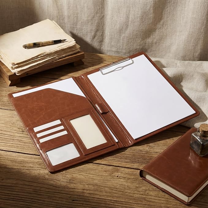 Fuyoooo 6 Pcs Bulk Professional Padfolio with Clipboard Leather Portfolio Folder Binder Legal Pad Holder for A4 Letter Size Notepad Resume Ideal Organizer for Business Office Conference (Brown)
