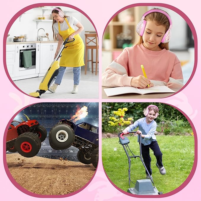 Ear Muffs for Noise Reduction: 27SNR Noise Cancelling Headphones for Kids Adults - Toddler Kids Ear Protection for Monster Truck, Autism Sensory, Mowing, Concerts, Fireworks- Pink