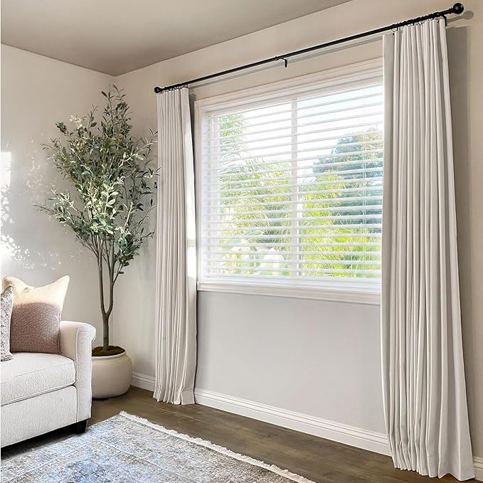 INOVADAY 100% Blackout Curtains for Bedroom, Black Out Curtains 63 Inch Long, Clip Rings Linen Blackout Drapes, Thermal Insulated Room Darkening for Living Room, 2 Panels - Beige,W50xL63