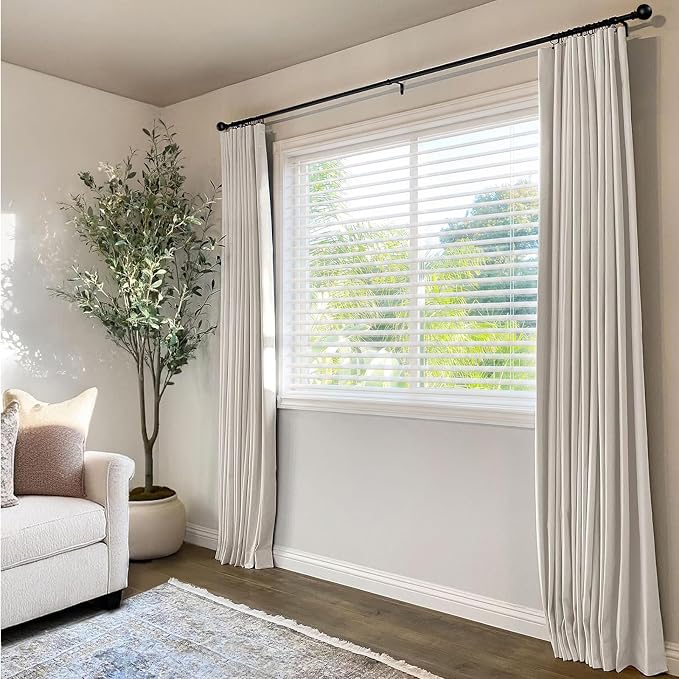 INOVADAY 100% Blackout Curtains for Bedroom, Black Out Curtains 108 Inch Long, Clip Rings Linen Blackout Drapes, Thermal Insulated Room Darkening for Living Room, 2 Panels - Beige,W50xL108